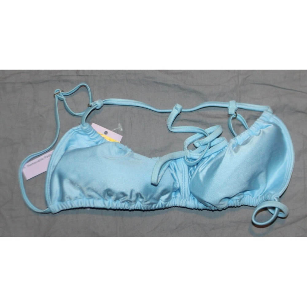 Wild Fable Women's Shirred Cut Out Tie-Front Bralette Bikini Top Blue Size XS